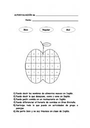 English Worksheet: Self-evaluation. Topic: food