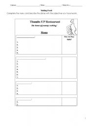 English Worksheet: A Sample Restaurant Menu