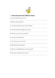 English worksheet: Answer these questions