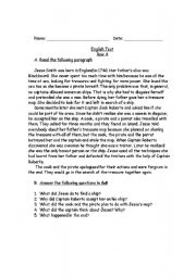 English Worksheet: A pirates Story