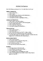 English Worksheet: Multiple Intelligences Test