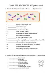 English Worksheet: Complete sentences.