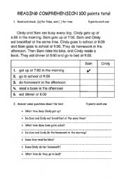 English Worksheet: reading comprehension