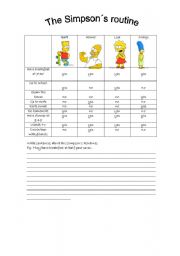 English Worksheet: The Simpsons routine