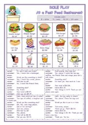 English Worksheet: ROLE PLAY  -  AT A FAST FOOD RESTAURANT