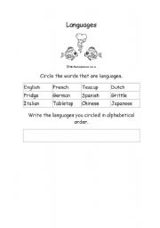 English worksheet: Languages