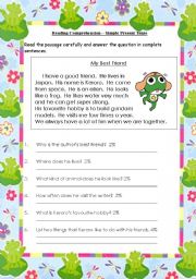 English Worksheet: Reading Comprehension:  Simple Present Tense (Theme:  Keroro)