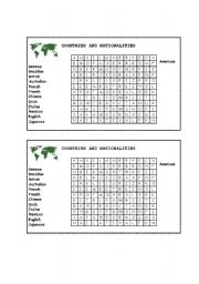 English worksheet: COUNTRIES AND NATIONALITIES