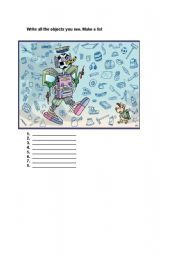 English worksheet: classroom objects