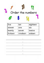 English worksheet: Order the numbers