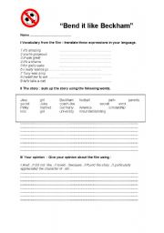 English Worksheet: Bend it like Beckham worksheet