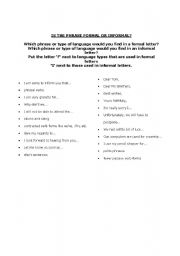 English Worksheet: Formal and Informal Quiz