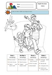 English Worksheet: Colouring the family clothes