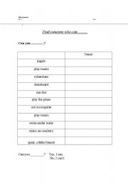 English worksheet: C an you questionnaire