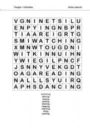 English worksheet: activities/actions wordsearch