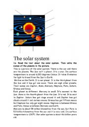 English Worksheet: The solar system