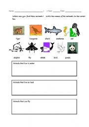 English worksheet: categorizing animals