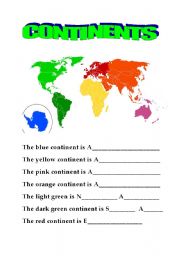 English Worksheet: CONTINENTS - recognizing and writing