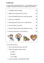 English worksheet: Health Quiz