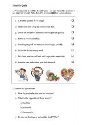 English Worksheet: Health Quiz