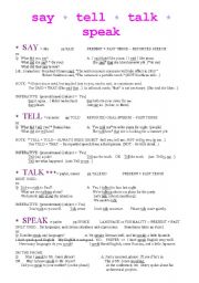 English Worksheet: SAY-TELL-TALK-SPEAK