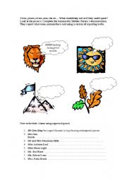 English worksheet: Reported Speech and the environment