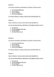 English Worksheet: Suggest what your partner should do