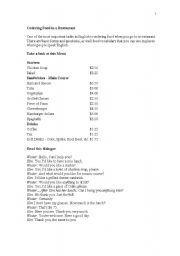 English worksheet: Ordering at the restaurant