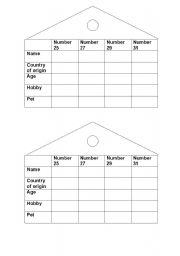English worksheet: Who lives in house number...?? (worksheet 2)