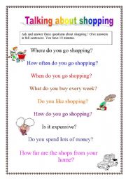 English Worksheet: Talking about shopping 