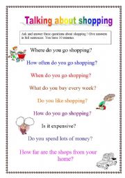 English worksheet: Talking about shopping 