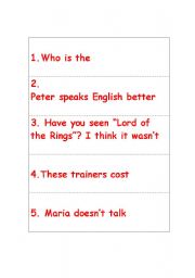 English worksheet: comparisons, activity card game