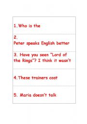 English Worksheet: comparisons, activity card game