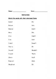 English worksheet: Contractions