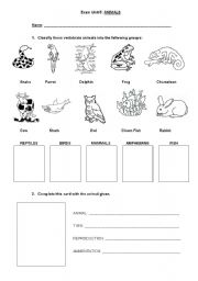 English Worksheet: Vertebrate animals