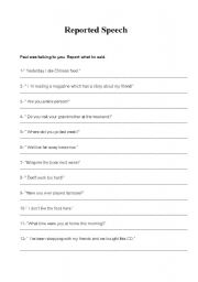 English Worksheet: reported speech