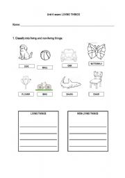 English worksheet: Living things
