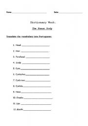 English Worksheet: dictionary work-the body