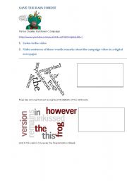 English worksheet: Save the Rain Forest( Prince Charles Campaign)