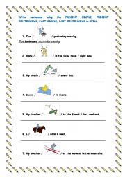 English worksheet: Write sentences with the words and pictures given.