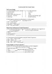 English worksheet: Exercises on the 2 Present Tenses