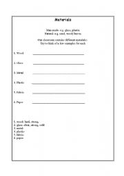 English worksheet: Materials