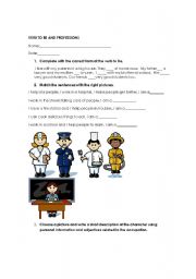 English worksheet: verb to be and professions