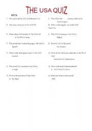 English worksheet: Usa quiz keys