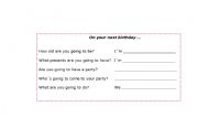 English Worksheet: Birthday information