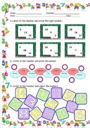 English Worksheet: numbers 1-20  B&W version