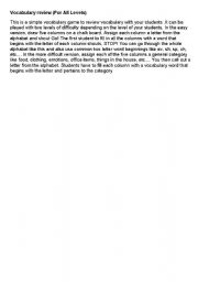 English Worksheet: A Game to Review Vocabulary
