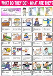 English Worksheet: WHAT DO THEY DO? - WHAT ARE THEY? (PRESENT SIMPLE)