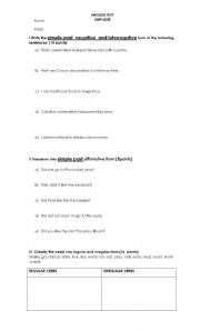 English worksheet: Simple past and present test