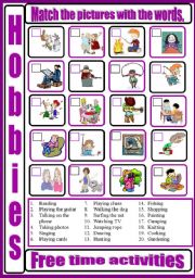 English Worksheet: HOBBIES - free time activities - matching pictures